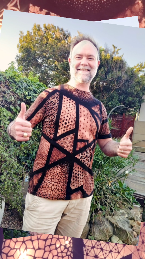 Mert wearing his GeoVinty bleach-art shirt