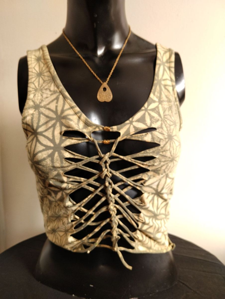 Light GeoVinty slit-weave crop top