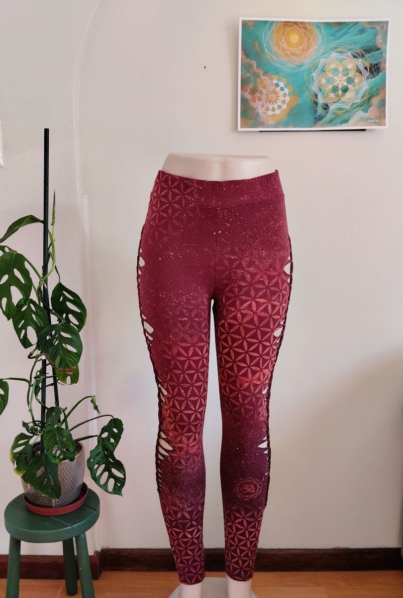 GeoVinty flower of life slit-weave leggings