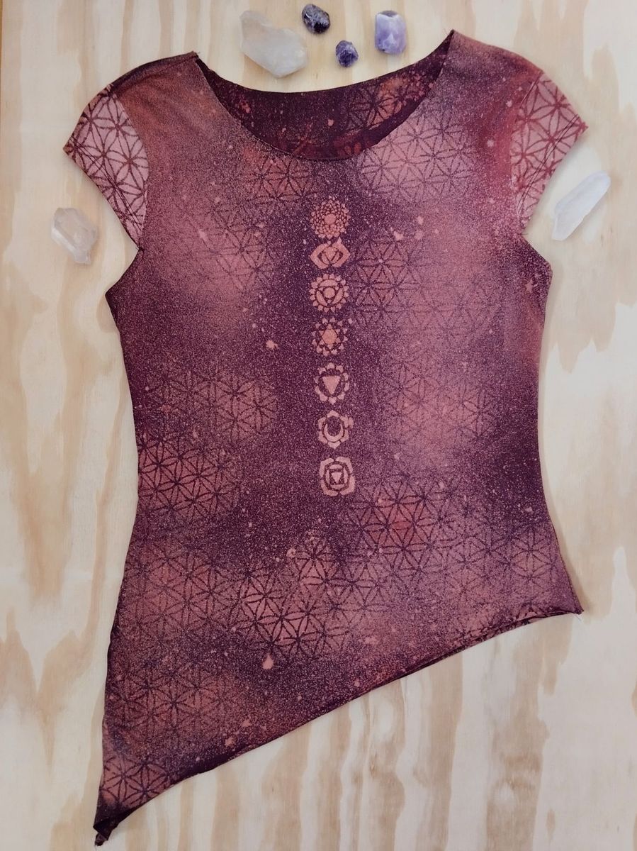 Burgundy GeoVinty top with sacred geometry pattern